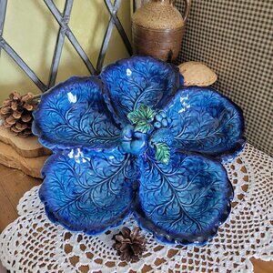 Inarco Mood Indigo Vintage Ceramic Serving Tray - Blue Fruits